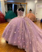 فستان كرة لحفلة عيد الخامسة عشر مزين بأزهار ثلاثية الأبعاد وأشرطة سباغيتي جميلة، قطار محكم، دانتيل من الداخل Y1247