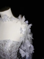 Pretty Lilac Tulle Beaded Appliques A Line Prom Evening Dress Formal Evening Dress Y8657