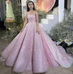 Nouvelle arrivée Robe longue de bal formelle à bretelles roses ornée de paillettes et de perles pour occasions spéciales Y4918
