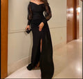 Abito da sera elegante nero a sirena, abito da gala nero Y5540
