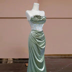 Abito da sera formale a sirena senza spalline plissettato elegante per ballo Y7989