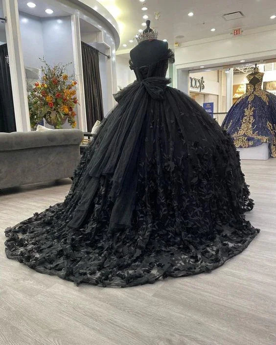 Schwarzes Quinceañera-Kleid, schwarzes Ballkleid, Süßes 16 Kleid Y1447