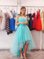 Vestidos de fiesta de tul con dobladillo alto y bajo, vestidos de noche con escote corazón Y5687