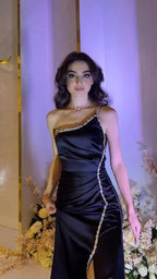 فستان سهرة أسود أنيق ضيق فستان استقبال أسود Y6400