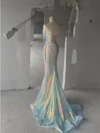 Vestidos longos de baile com alças finas cintilantes, lantejoulas, decote em V de sereia, costas descobertas, vestidos de noite Y7804