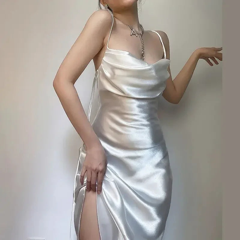 Elegant White Straps Sheath Prom Evening Dress Y7727