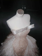 Vestido Longo de Festa e Baile com Bainha Bordada de Lantejoulas em Tule Champanhe Y8658