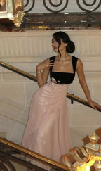 Vestido de Festa Elegante com Alças Rosa Linha A Longo Vestido de Noite Y7900