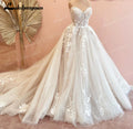 Custom Court Train Wedding Dress Featuring Tulle Lace Bodice Gown