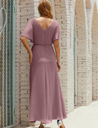 Vestido de dama de honra decote em V longo com cinto para 28022