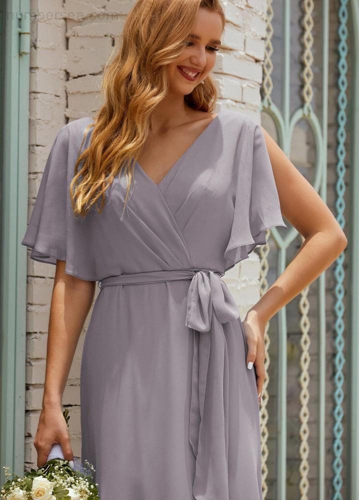 Vestido de dama de honra decote em V longo com cinto para 28022