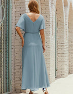 Vestido de dama de honra decote em V longo com cinto para 28022