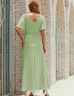 Vestido de dama de honra decote em V longo com cinto para 28022