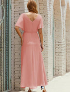 Vestido de dama de honra decote em V longo com cinto para 28022