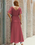 Vestido de dama de honra decote em V longo com cinto para 28022
