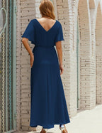 Vestido de dama de honra decote em V longo com cinto para 28022