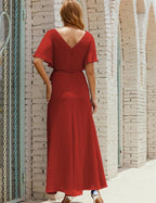 Vestido de dama de honra decote em V longo com cinto para 28022