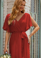 Vestido de dama de honra decote em V longo com cinto para 28022