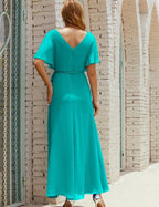 Vestido de dama de honra decote em V longo com cinto para 28022