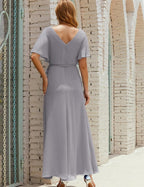 Vestido de dama de honra decote em V longo com cinto para 28022
