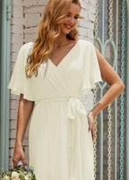 Vestido de dama de honra decote em V longo com cinto para 28022