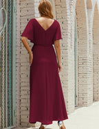 Vestido de dama de honra decote em V longo com cinto para 28022