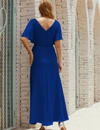 Vestido de dama de honra decote em V longo com cinto para 28022