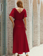 Vestido de dama de honra decote em V longo com cinto para 28022