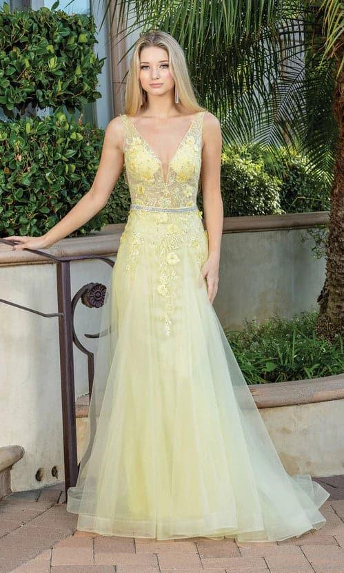 Vestido de Baile com Decote em V e Corpete Transparente SYP71