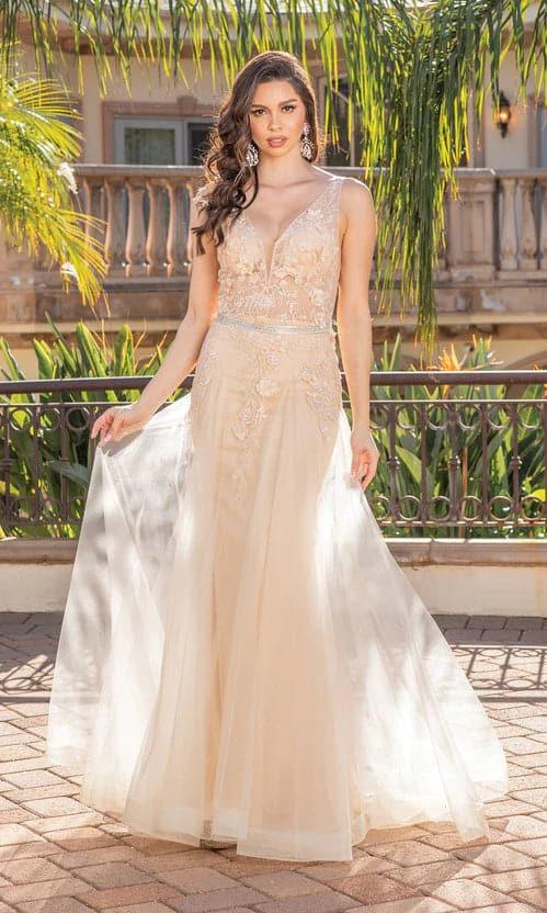 Vestido de Baile com Decote em V e Corpete Transparente SYP71