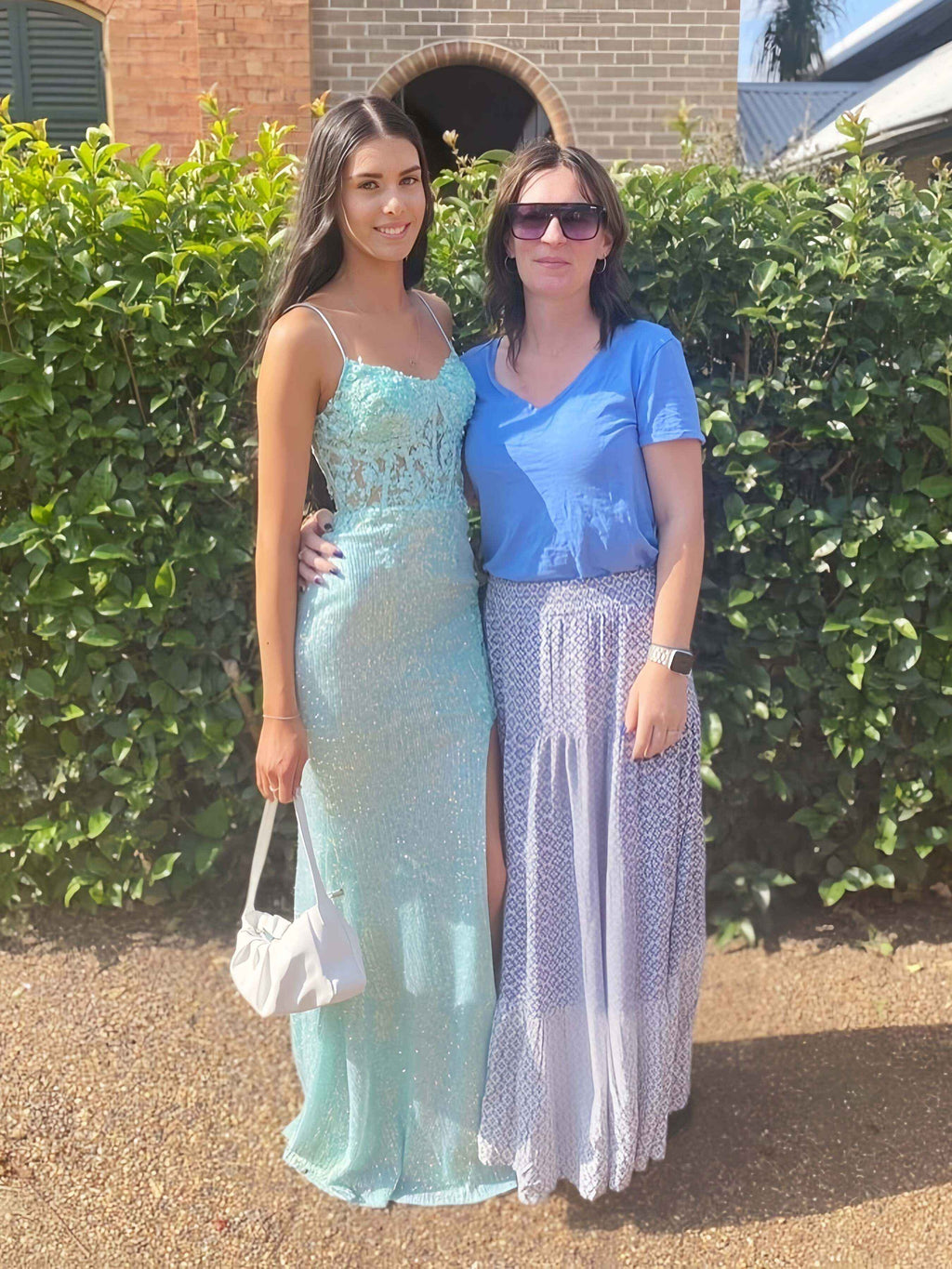 Light Blue Sequin Spaghetti Strap Prom Dress With V Neck