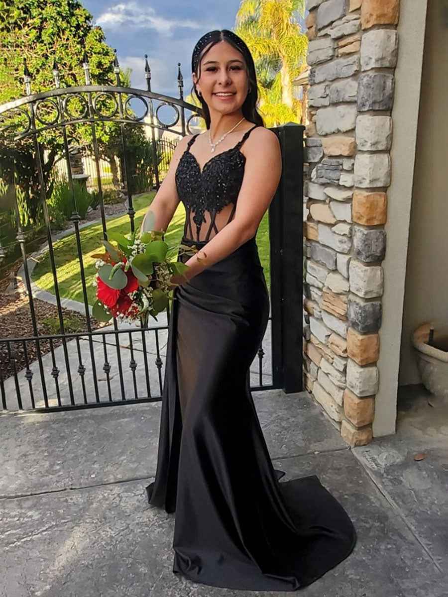 V Neck Sequin Appliques Long Prom Dress With Slit For Formal Occasions
