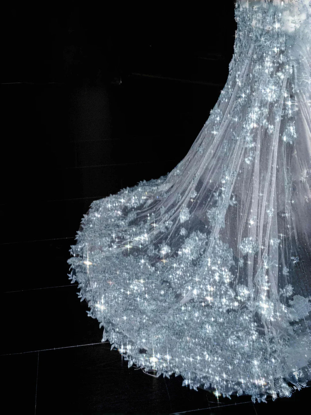 Traumblaues Tüll Pailletten Applikationen Meerjungfrau Abendkleid Langes Ballkleid Y8673