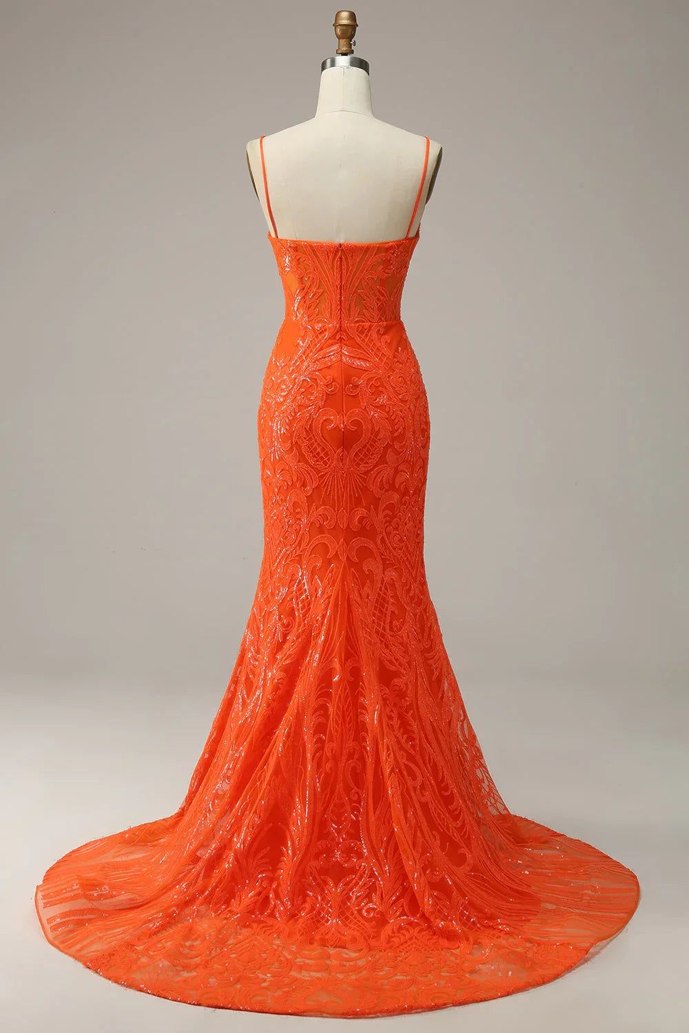 Vestido de Baile Sereia com Alças Finas Laranja, Vestido de Noite Encantador Y1760