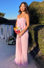 Abito da sera elegante rosa con scollo a cuore in chiffon e balze, abito carino per ballo Y8323