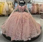 Abiti rosa per Quinceañera con spalle scoperte, fiori, applicazioni in pizzo, perline, gonfi, da festa, principessa, abito da ballo per dolce sedicesimo Y2936