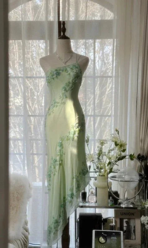 Vestido de Baile Elegante Verde com Um Ombro em Chiffon Bordado Vestido de Noite Sereia Y8559