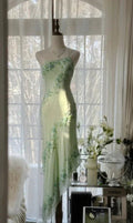 Vestido de Baile Elegante Verde com Um Ombro em Chiffon Bordado Vestido de Noite Sereia Y8559
