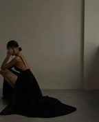 vestido longo preto elegante para baile vestido de noite Y52
