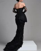 Vintage Black Lace Evening Dress,Black Gala Dress Y1910