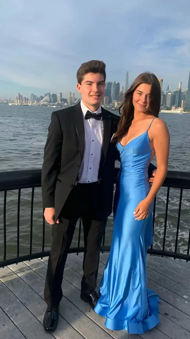 Robe de bal élégante bleue Atlantique sirène dos nu robe de soirée Y303