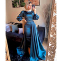 Robe de soirée arabe musulmane col montant taille perlée manches longues Y4937