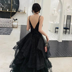 Abito da sera in tulle nero con paillettes da ballo Y1021