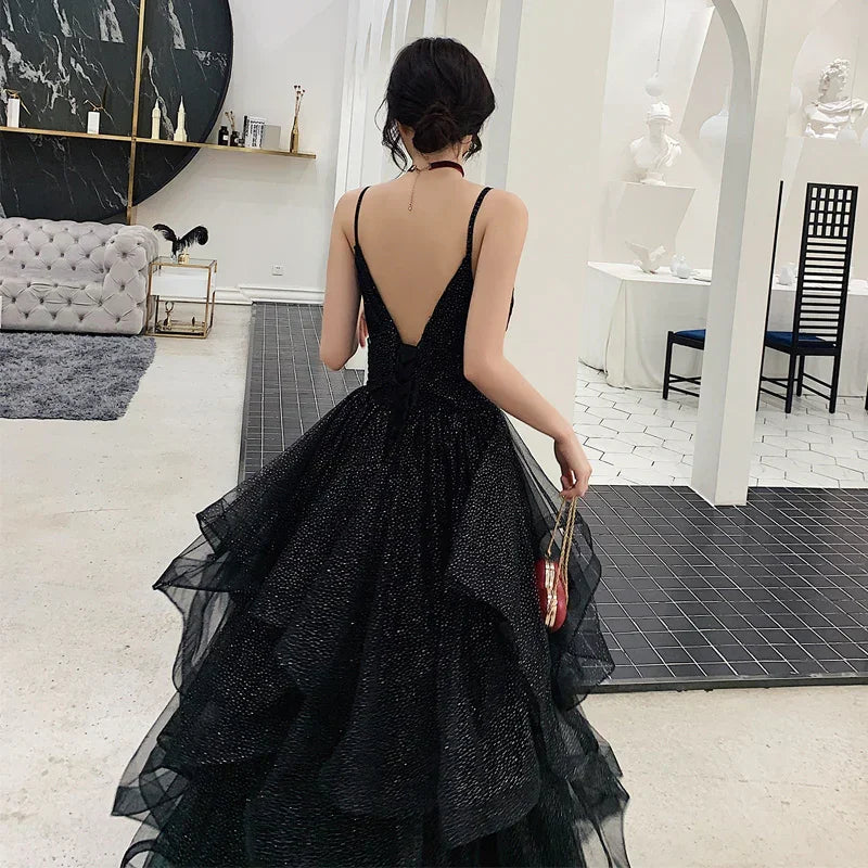 Abito da sera in tulle nero con paillettes da ballo Y1021