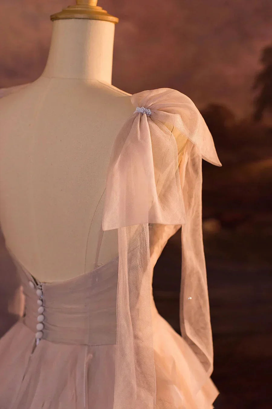 Vestido de fiesta de tul rosa claro con lentejuelas en capas Vestido de noche Y8389