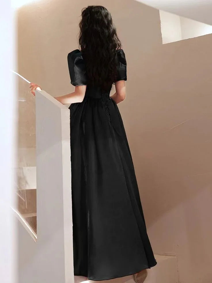 Robe de soirée noire nouveau style robe de bal en satin robe de princesse pour anniversaire sur mesure Y4953