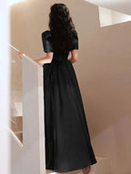Robe de soirée noire nouveau style robe de bal en satin robe de princesse pour anniversaire sur mesure Y4953