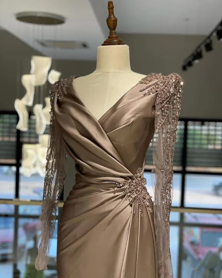 Robes de soirée arabes élégantes avec appliques perlées manches longues Y5017