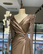 Robes de soirée arabes élégantes avec appliques perlées manches longues Y5017