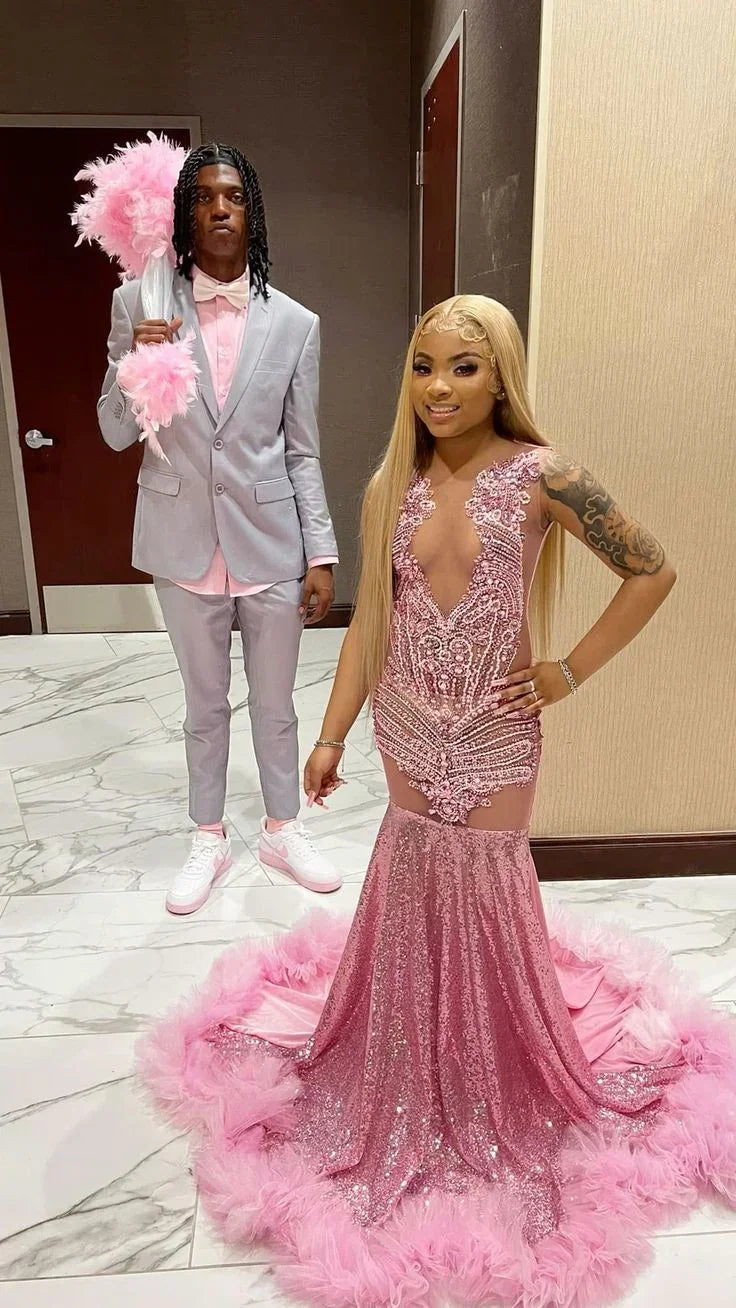 Abito da sera rosa lussuoso a sirena Abito da sera rosa Y5451